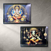 Divine Lord Ganesha Wall Painting with Wooden Frame Mix Design, 60x45 Cm Approx (1 Pc)