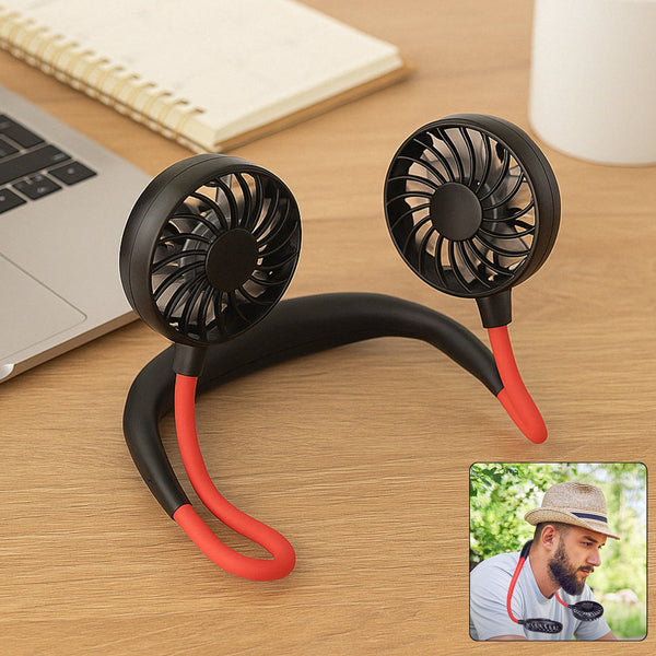 Hand Free Personal Fan - Portable USB Battery Rechargeable With Battery Comaprtment Mini Fan - Headphone Design Wearable Neckband Fan Necklance Fan Cooler Fan for Home, Sport, Camping, Beach, Travel, Office (Battery Not Included)