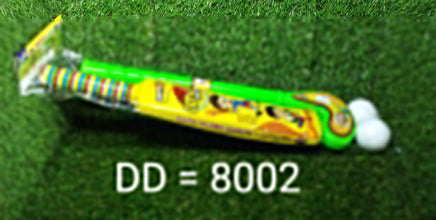 Full view of plastic bat, ball, and hockey combo for kids